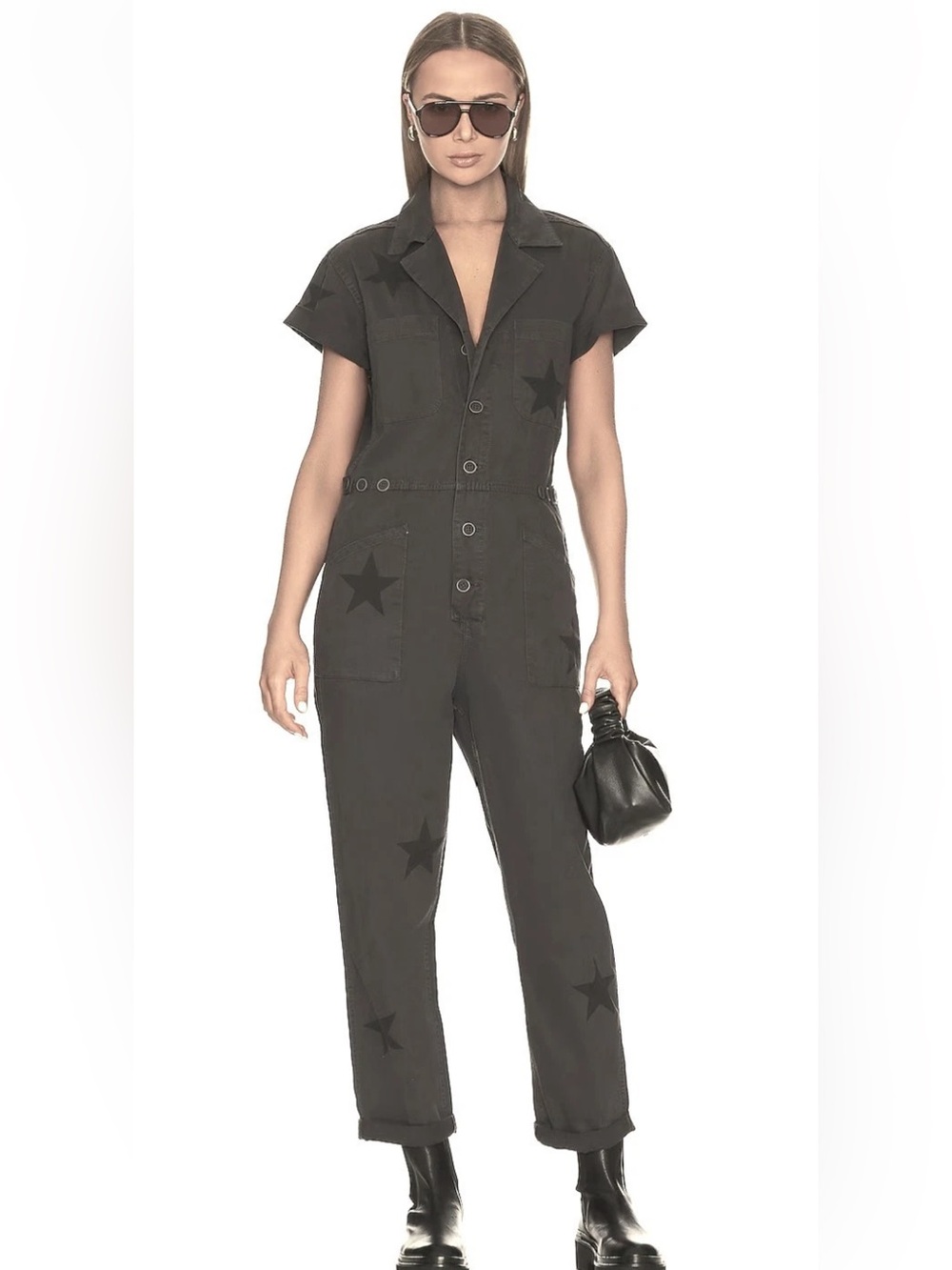 pistola Black Short-Sleeve Star Utility Jumpsuit